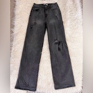 SO Faded Black Grey Super High Rise Wide Leg Distressed Jeans size 3
